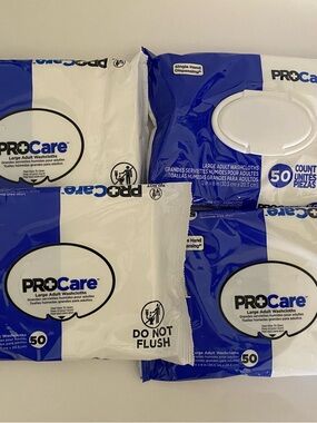4 packs Procare Disposable Adult Washcloth No Rinse Wipes